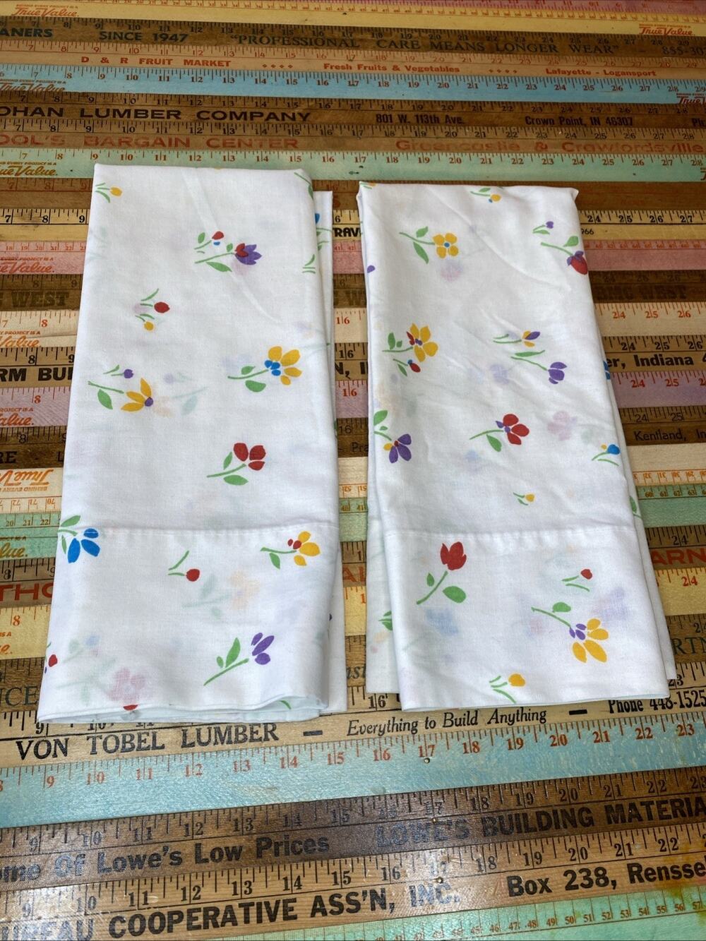Vintage Stevens Standard Pillow Case Colorful Tulip Flowers USA Made Pair 2